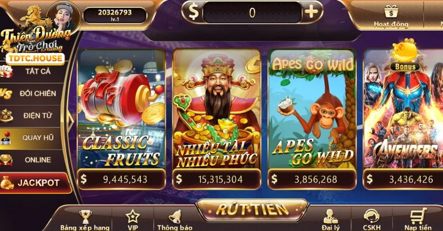 Giao diện chơi Slot game trên 777king99 APK